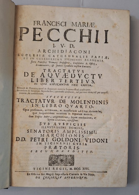 PECCHIO TRACTATUS DE AQUAEDUCTU C.F. MAGRIJ ?71707/1710/1713 4 VOLUMI