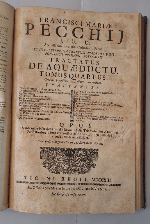 PECCHIO TRACTATUS DE AQUAEDUCTU C.F. MAGRIJ ?71707/1710/1713 4 VOLUMI