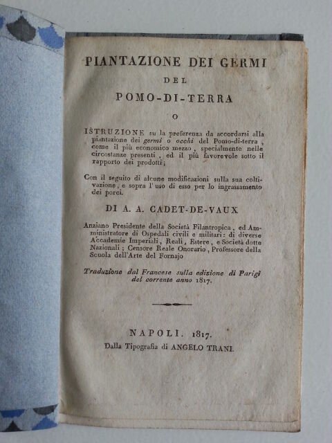 PIANTAZIONE DEI GERMI DEL POMO DI TERRA DI A.A.CADET DE …