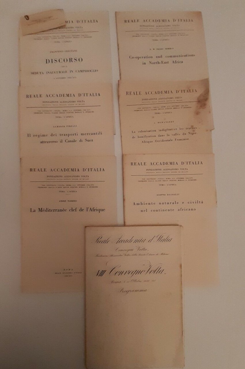 REALE ACCADEMIA D'ITALIA CONVEGNO SULL'AFRICA 8 OPUSCOLI DI INTERVENTI 1938