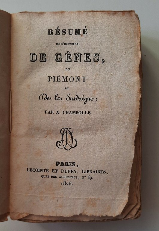RESUME' DE GENES DU PIEMONT ET DE LA SARDAIGNE PAR …