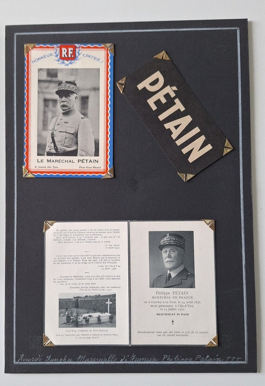 RICORDI FUNEBRI MARESCIALLO PHILIPPE PETAIN