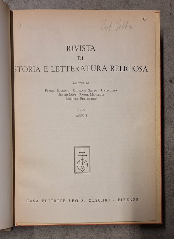 RIVISTA DI STORIA E LETTERATURA RELIGIOSA L. OLSCHKI DAL 1965 …