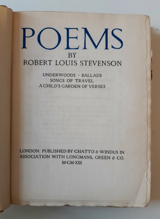 ROBERT LOUIS STEVENSON POEMS ED. CHATTO & WIDUS 1913