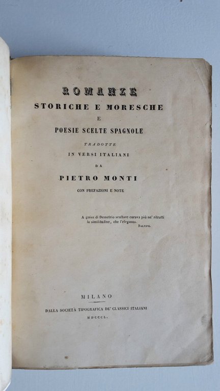 ROMANZE STORICHE E MORESCHE E POESIE SCELTE SPAGNOLE DI PIETRO …