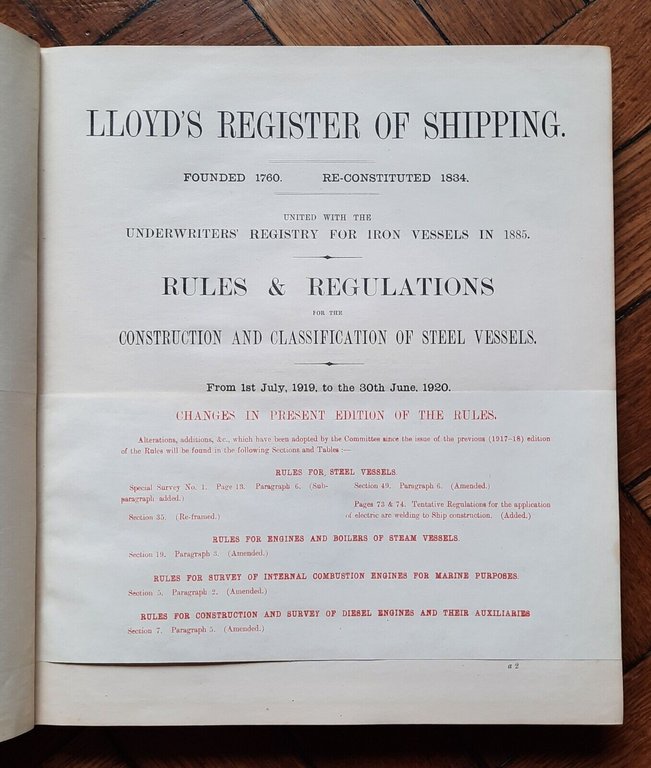 RULES AND REGULATIONS 1919-1920 LLOYDS REGISTER OF SHIPPING