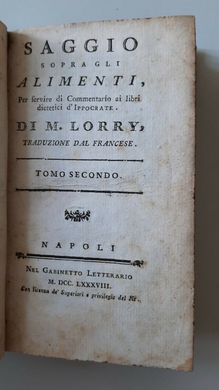 SAGGIO SOPRA GLI ALIMENTI DI M. LORRY NAPOLI GAB. LETTERARIO …