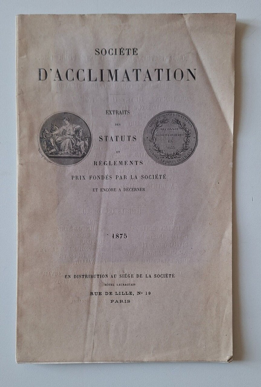SOCIETE' D'ACCLIMATATION EXTRAITS ET REGLEMENTS 1875