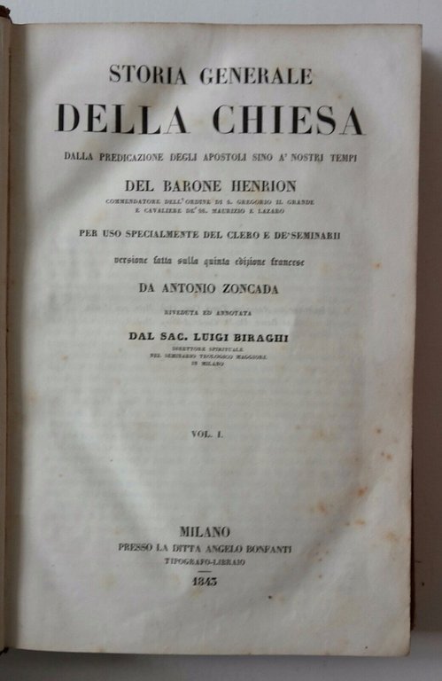 STORIA GENERALE DELLA CHIESA HENRION MILANO BONFANTI 1850 13 VOLUMI