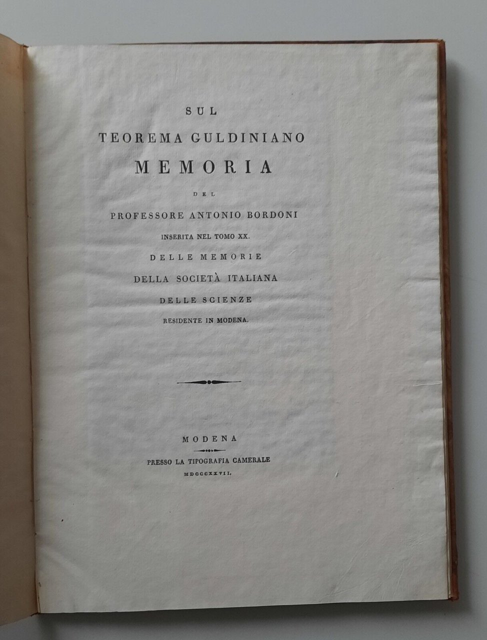 SUL TEOREMA GULDINIANO MEMORIA PROF. ANTONIO BORDONI TIP. CAMERALE 1827