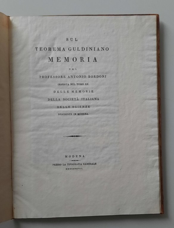 SUL TEOREMA GULDINIANO MEMORIA PROF. ANTONIO BORDONI TIP. CAMERALE 1827