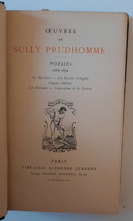 SULLY PRUDHOMME POESIES 1866 1872 PARIS 1926