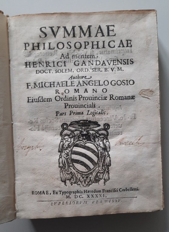 SUMMAE PHILOSOPHICAE F. MICHELANGELO GOSIO GOSIUS 1741/42 CORBELLETTI 2 VOL.