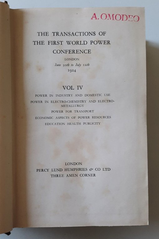 THE TRANSACTIONS OF THE FIRST WORLD POWER COFERENCE LONDON 1924 …