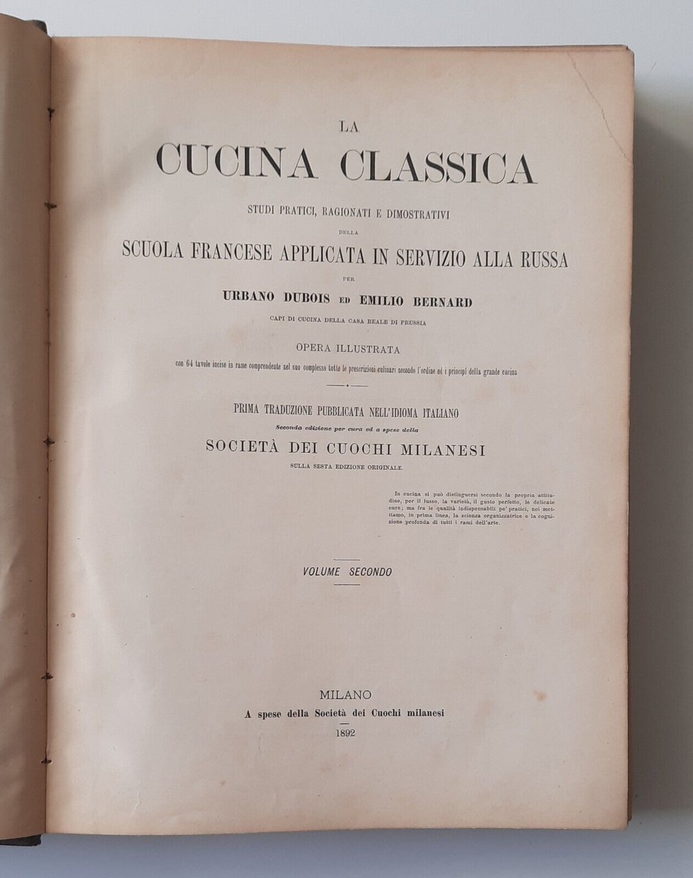 U. DUBOIS E. BERNARD LA CUCINA CLASSICA MILANO SOC. CUOCHI …