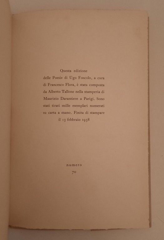 UGO FOSCOLO POESIE TALLONE EDITORE 1938