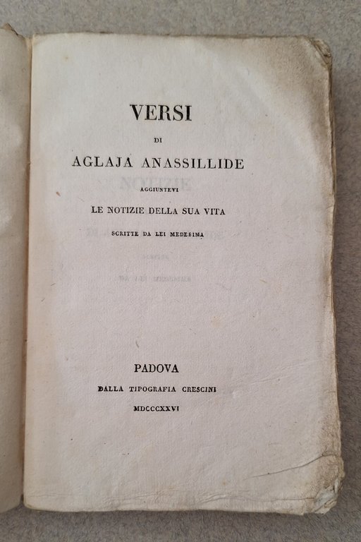 VERSI DI AGLAJA ANASSILIDE PADOVA TIP. CRESCINI 1826