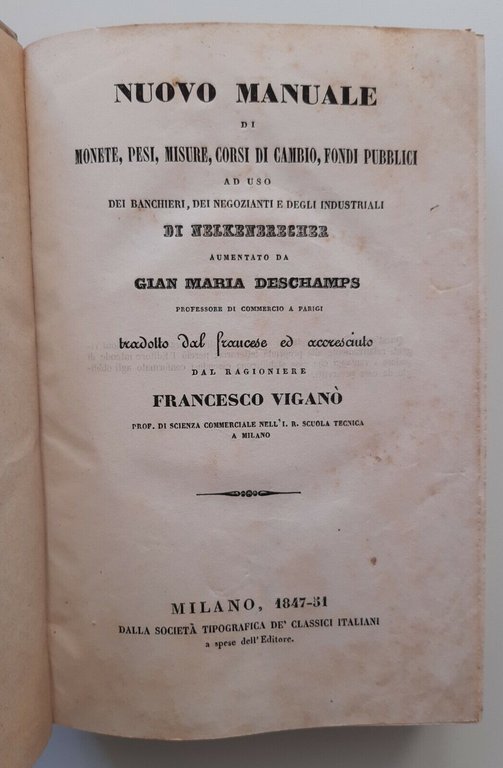 VIGANO' NUOVO MANUALE DI MONETE PESI MISURE CORSI DI CAMBIO …