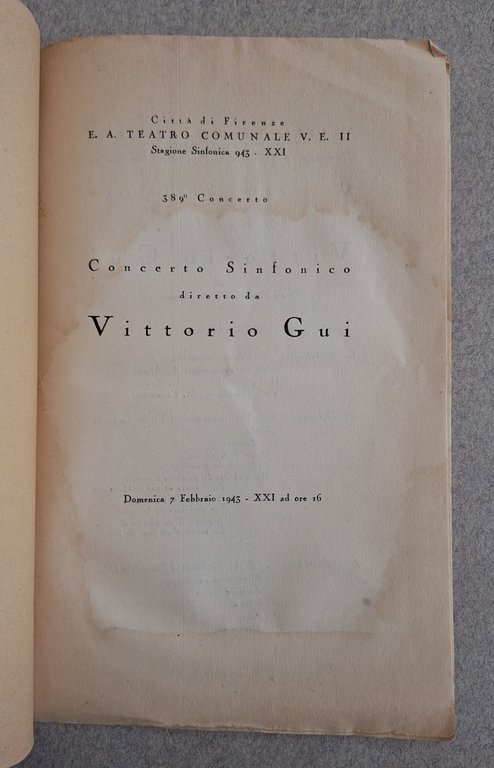 VIII° CONCERTO STAGIONE SINFONICA 1943 XXI TEATRO COMUNALE V.E.II FIRENZE