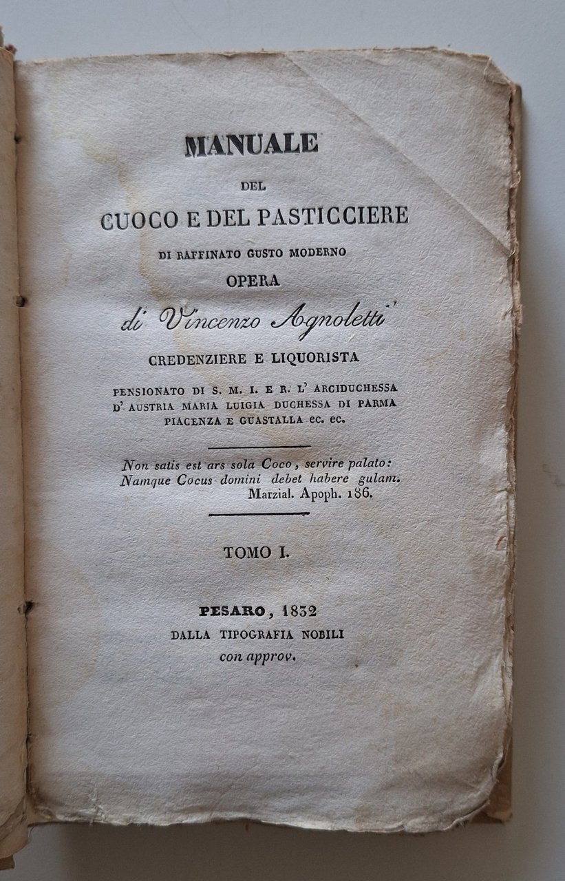 VINCENZO AGNOLETTI MANUALE DEL CUOCO E PASTICCERE V. 1 PESARO …