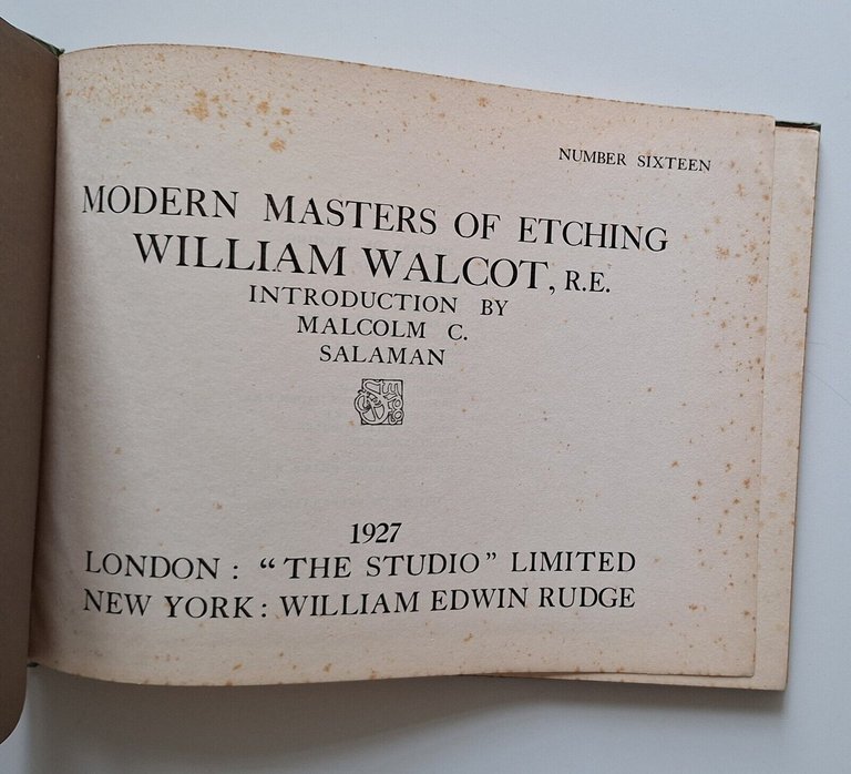 WILLIAM WALCOTT MODERN MASTER OF ETCHING THE STUDIO 1927