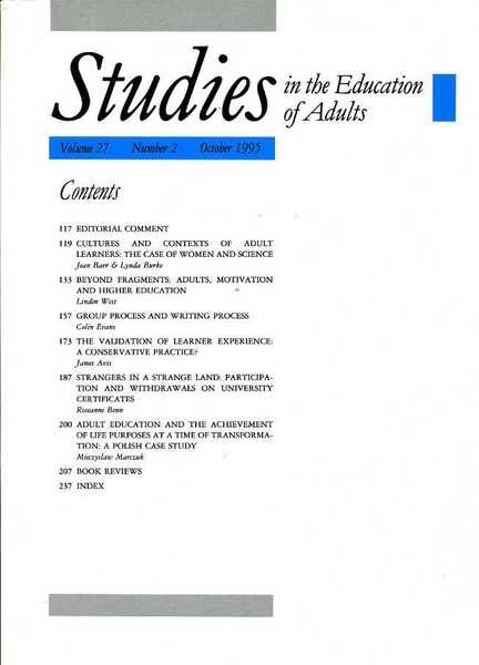 Studies in the Education of Adults : Volume 27 No …