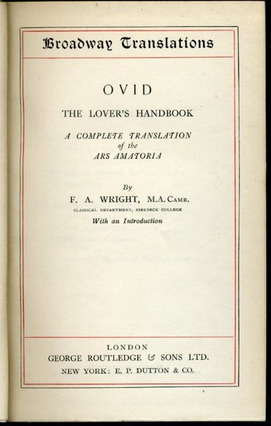 Ovid : The Lover's Handbook : A Complete Translation of …