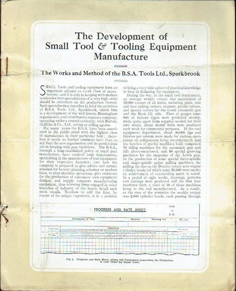 The Development of Small Tool & Tooling Equipment Manufacture