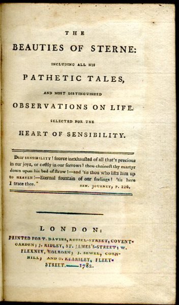 The Beauties of Sterne including all his Pathetic Tales and …