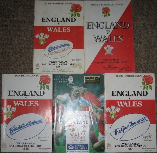 Five Rugby Football Union Programmes : England v Wales