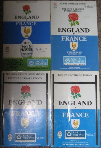 Four Rugby Football Union Programmes : England v France