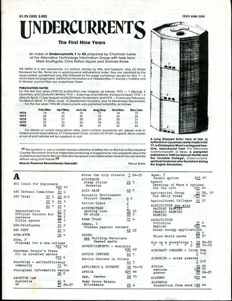 Undercurrents Index : The Alternatives Magazine : The First Nine …