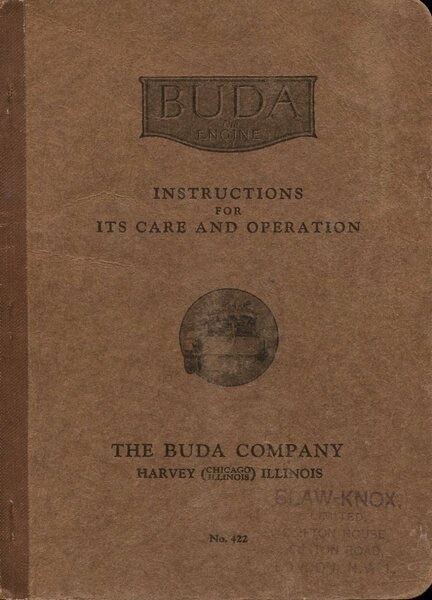 Buda Engine; Instructions for Its Care and Operation No 422