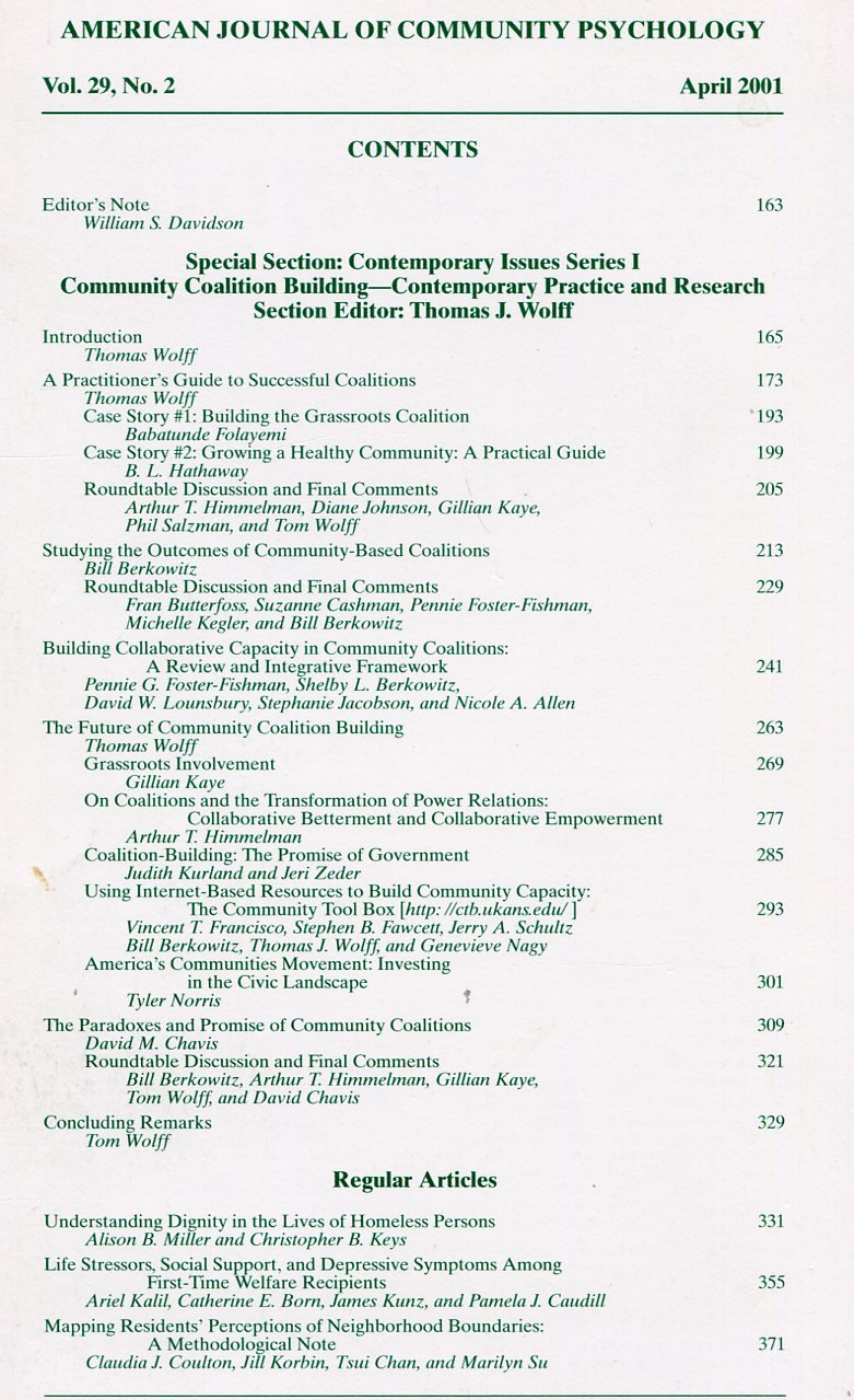 American Journal of Community Psychology : Apr 2001 : Vol … | Immagine principale