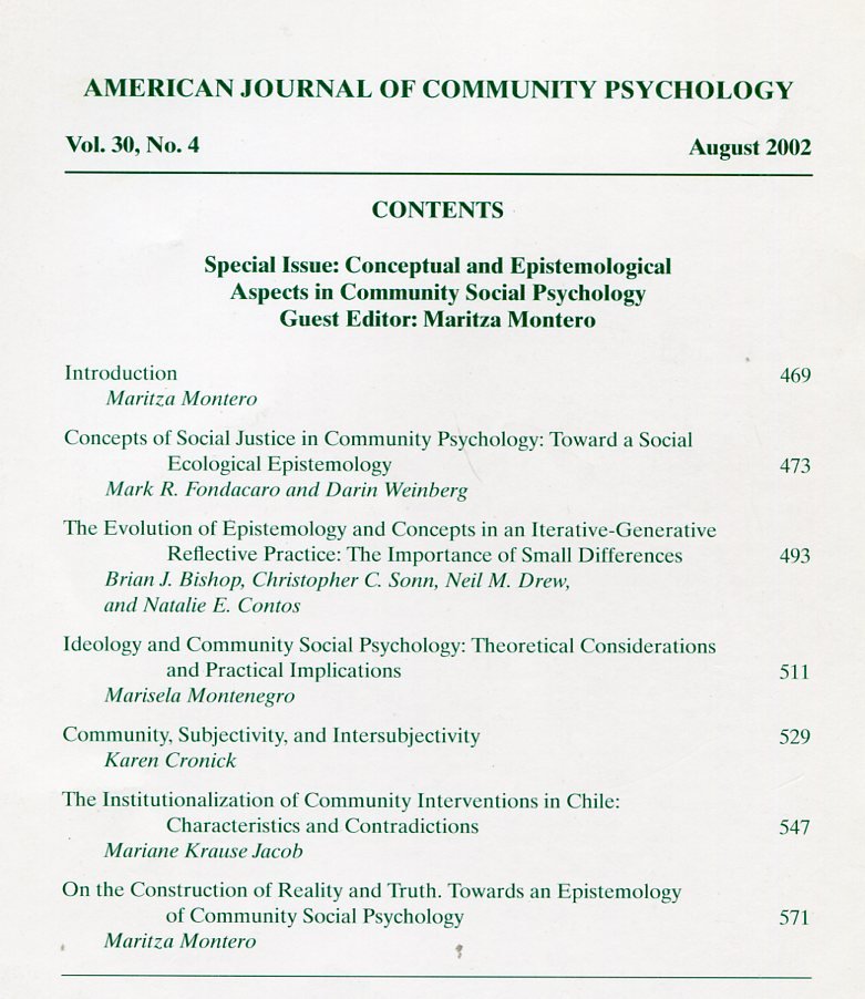 American Journal of Community Psychology : Aug 2002 : Vol … | Immagine principale