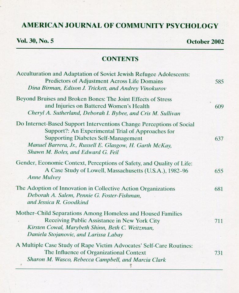 American Journal of Community Psychology : Oct 2002 : Vol … | Immagine principale
