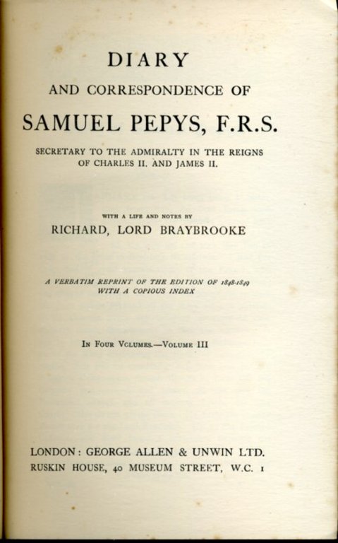 Diary and Correspondence of Samuel Pepys F. R. S.: Secretary … | Immagine Gallery 2