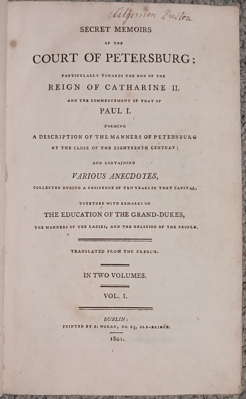 Russia : Secret Memoirs of the Court of Petersburg, particularly … | Immagine principale