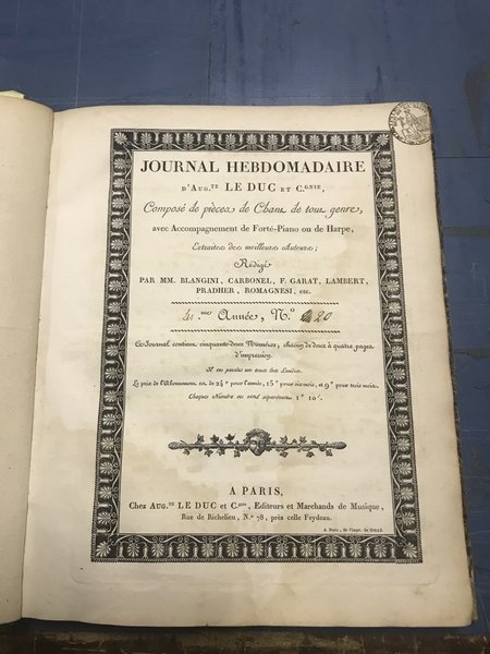 Journal hebdomadaire, composé de pieaces de Chant de tous genre, …