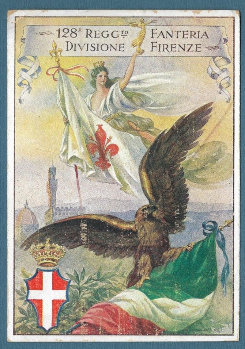 128 REGGIMENTO FANTERIA FIRENZE. Cartolina d&#39;epoca formato grande