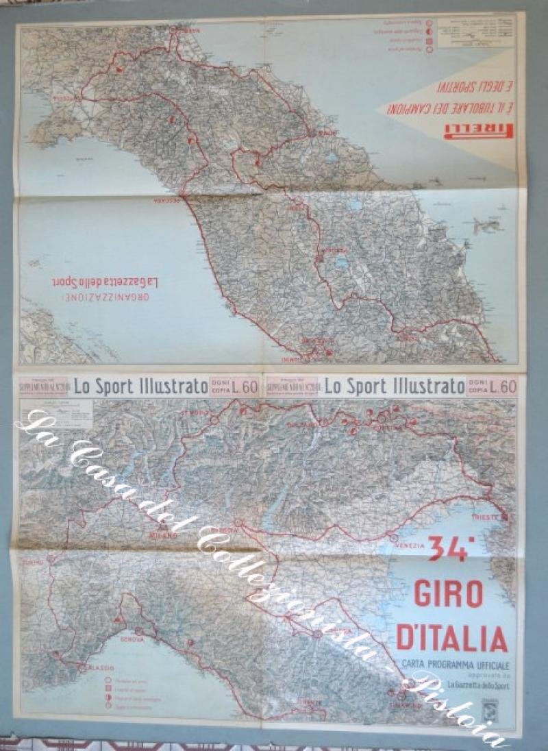 34¬∞ GIRO D&#39;ITALIA. ANNO 1951. Supplemento allo Sport illustrato. Carta …