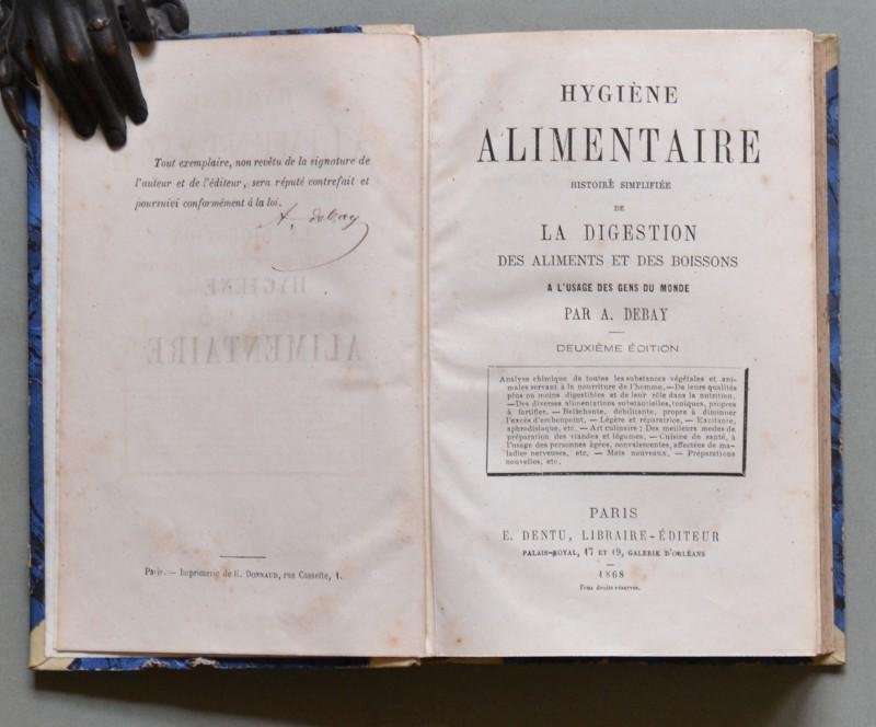 Alimentazione. DEBAY AUGUSTE. &quot;Hygiene alimentaire.boissons&quot;. Parigi, 1868