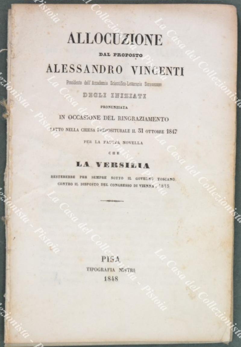 ALLOCUZIONE PRONUNZIATA. PER LA FAUSTA NOVELLA CHE LA VERSILIA RESTEREBBE …