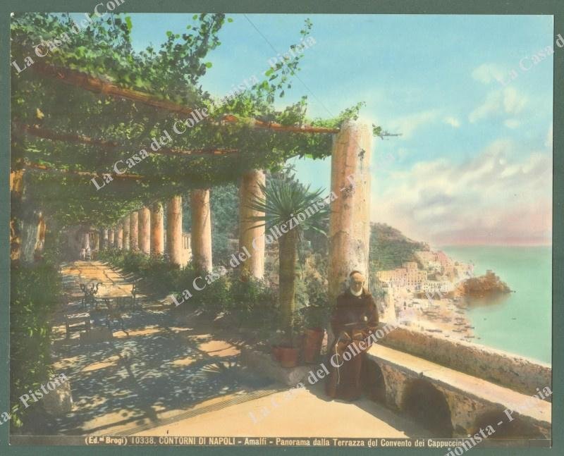 AMALFI. Panorama e Convento dei Cappuccini, colorata d&#39;epoca. Foto originale …