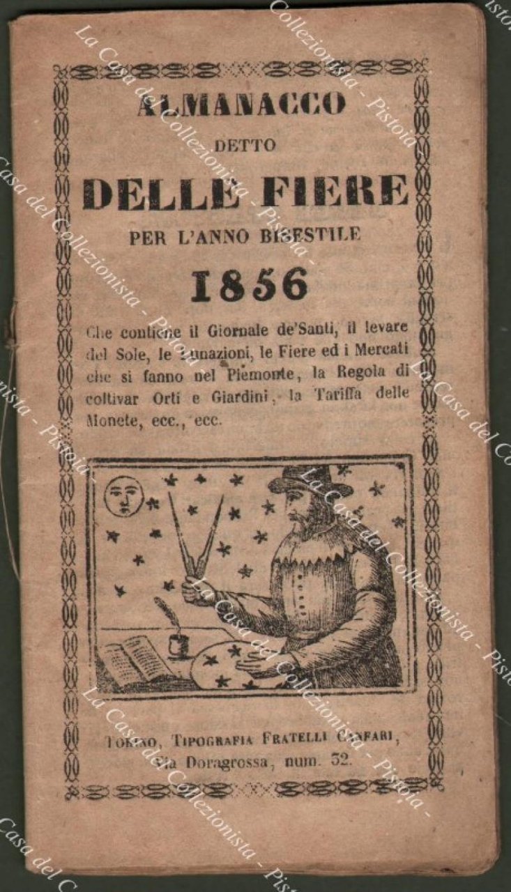 Anno 1856. PIEMONTE ‚Äì ALMANACCO DELLE FIERE. Contenente il Giornale …