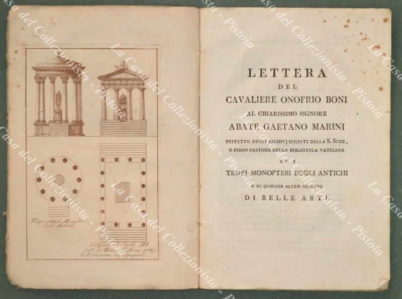 ANTICHITA&#39;. Opuscolo del 1804. LETTERA DEL CAVALIERE ONOFRIO BONI.