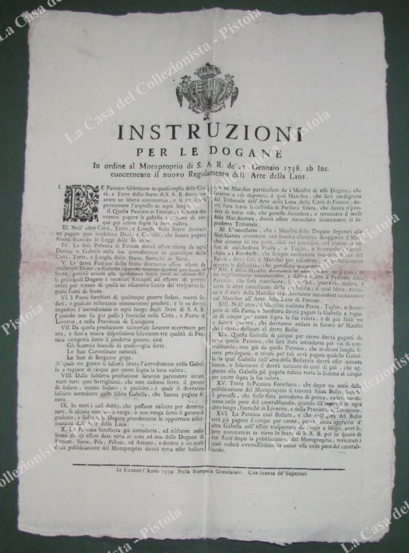 ARTE DELLA LANA - G.D. TOSCANA. Bando del 1738. Produzione …