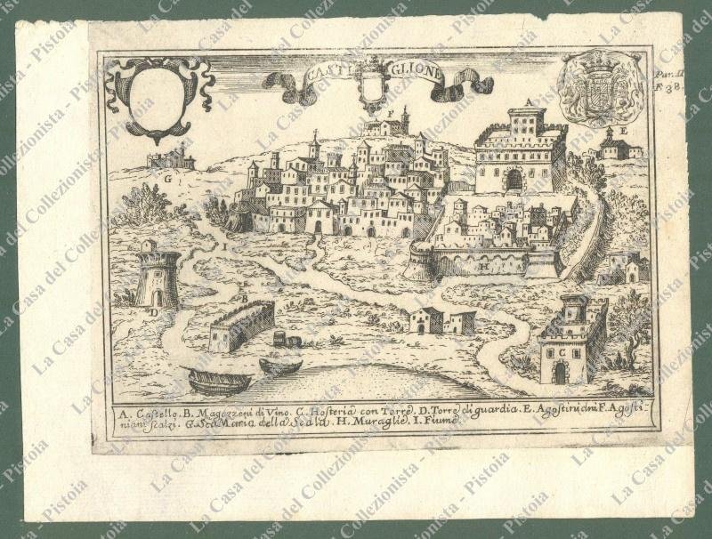 CALABRIA, COSENZA. CASTIGLIONE. Veduta generale. Pacichelli, anno 1703.