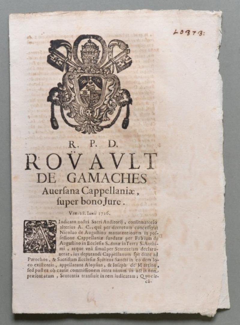 Campania, AVERSA. SACRA ROTA. Placchetta a carattere legale del 1729.