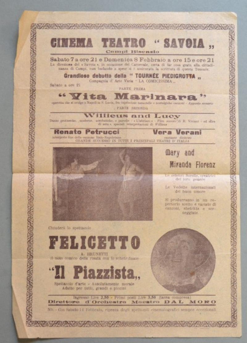 CAMPI BISENZIO, Firenze. CINEMA TEATRO SAVOIA. Volantino originale pubblicitario (circa …